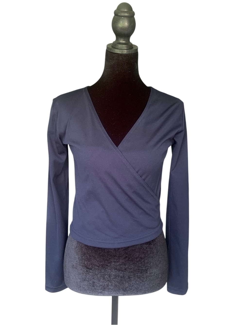Express Tricot Vintage Y2K style Navy Silk-Blend Long Sleeve Wrap Top - Size M